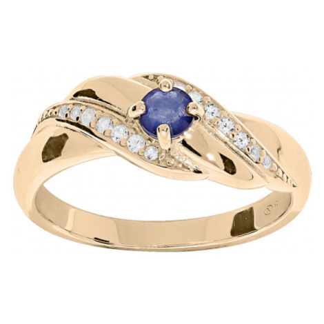 Troli Elegantný pozlátený prsteň s modrými zirkónmi PO/SR08997B 58 mm