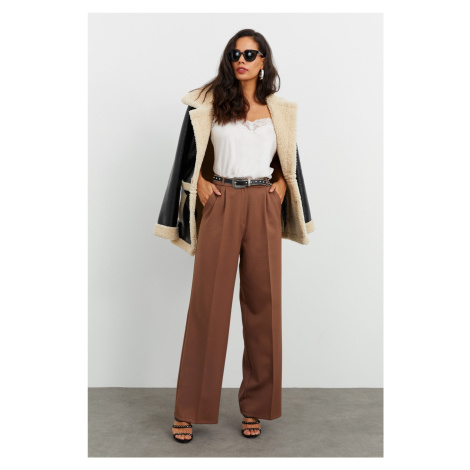 Cool & Sexy Women's Brown Palazzo Woven Trousers MLK01