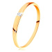 Zlatý 14K prsteň - ligotavý zirkón čírej farby, hladké vypuklé ramená - Veľkosť: 62 mm