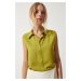 Happiness İstanbul Women's Oil Green Sleeveless Viscose Shirt