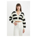 DEFACTO Regular Fit V Neck Striped Button Closure Knitwear Cardigan