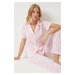 Happiness İstanbul Women's Light Pink White Striped Shirt Pants Pajama Set