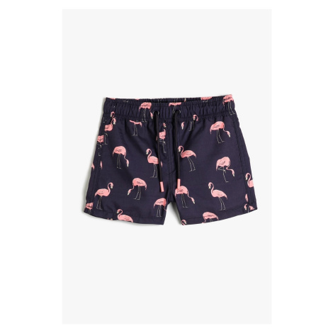 Koton Boys' Flamingo Printed Tie Waist Beach Shorts 3skb00037bw