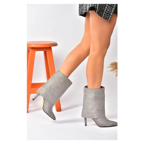 Fox Shoes Women's Gray Suede Thin Heeled Daily Boots
