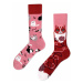 Červeno-ružové ponožky Playful Cat