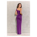Dámske spoločenské šaty SUK0274 tmavo fialová ligot - Roco Fashion tmavě fialová
