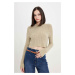 DEFACTO Women's Regular Fit Crop Crew Neck Knitted Hole Knitwear Sweater