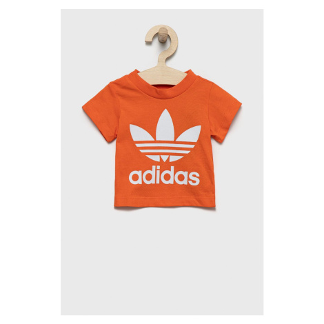 Detské bavlnené tričko adidas Originals oranžová farba, s potlačou