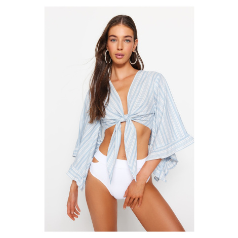 Trendyol Striped Crop Woven Tie-Up Blouse