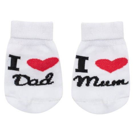 Dojčenské bavlnené ponožky New Baby I Love Mum and Dad biele 56