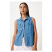 Happiness İstanbul Women's Blue Pocket Flap Denim Vest