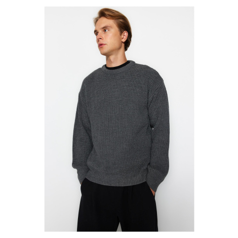 Trendyol Anthracite Oversize Fit Wide Fit Crew Neck Basic Knitwear Sweater