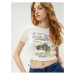 Koton Crop T-Shirt Printed Crew Neck Cotton Short Sleeve