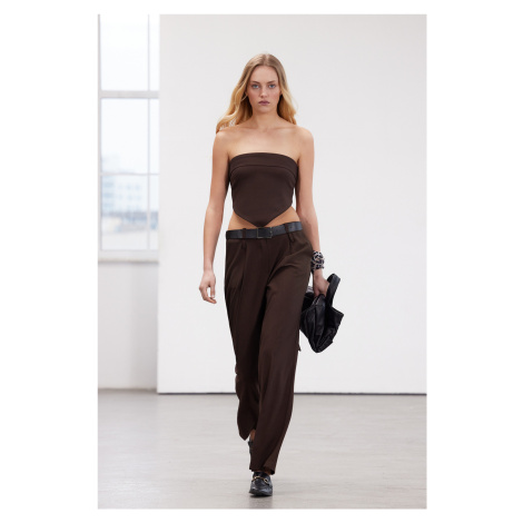 Trendyol Limited Edition Brown Wide Leg Belted Woven Trousers