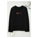 Trendyol Black Regular/Normal Cut Crew Neck Text Printed Sweatshirt with Fleece Inside