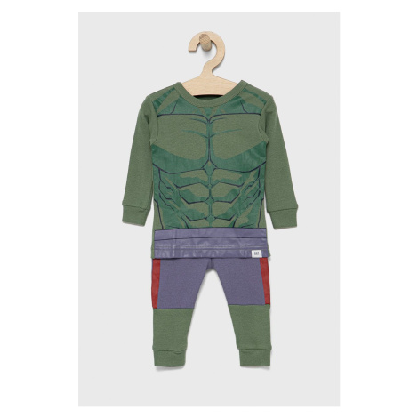 Detské bavlnené pyžamo GAP x Marvel zelená farba, vzorované