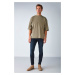 GRIMELANGE Ascolı Men's Oversize Fit Special Thick Textured Fabric High Collar Khaki T-shirt