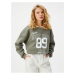 Koton Oversize Sweatshirt Polo Neck College Printed Long Sleeve