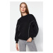 Trendyol Black Stitching Detailed Crew Neck Regular Fit Thick Inside Fleece Knitted Sweatshirt