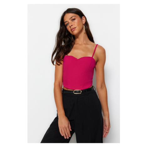 Trendyol Fuchsia Fitted Crepe Knitted Bustier with Crop Straps