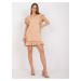 Beige minidress with frills and short sleeves