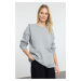 Trendyol Grey Thick Polar Fleece Relaxed/Comfortable Cut Sleeve Detailed Knitted Sweatshirt