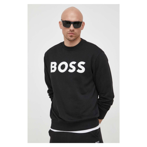 Bavlnená mikina BOSS BOSS ORANGE pánska,čierna farba,s potlačou,50487133 Hugo Boss