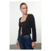 Trendyol Black Tie Detail Crop Woven Blouse