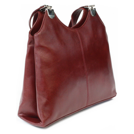 Tmavě červená kožená zipová kabelka se dvěma popruhy 212-8013-31 Arwel