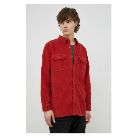 Manšestrová košeľa Levi's pánska, červená farba, voľný strih, s klasickým golierom Levi´s