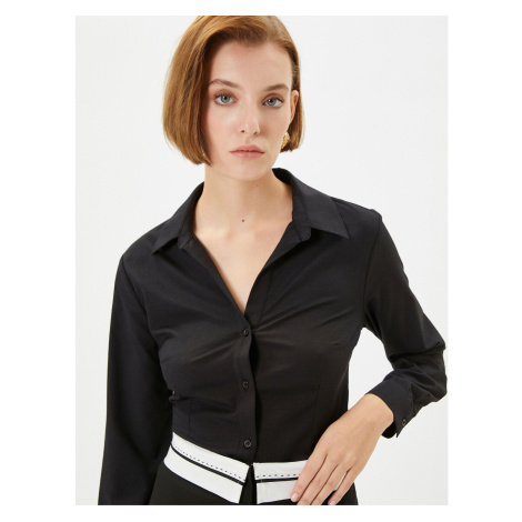 Koton Normal Shirt Collar Plain Black Women's Shirt 4WAK60454UW