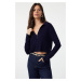 Trendyol Navy Blue Crop Zippered Knitwear Cardigan