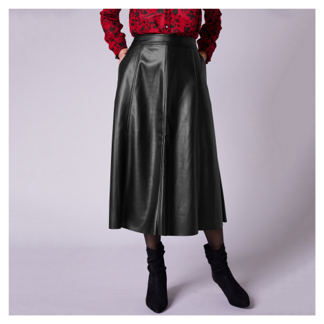 Blancheporte Koženková (1) midi sukňa, rozšírený strih čierna