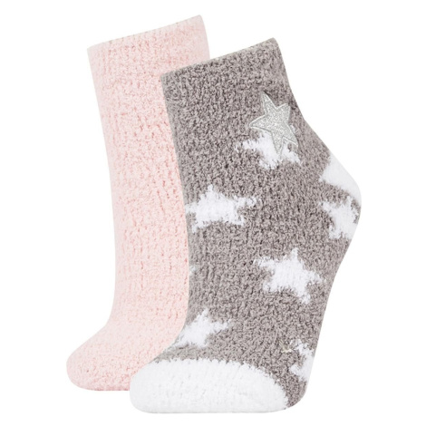 DEFACTO Women's Embroidery 2-pack Home Socks