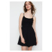 Trendyol Black Knitted Mini Knitted Dress with Poplin Detail, Open Waist/Skater Corduroy