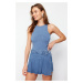 Trendyol Dark Blue Pleated Denim Short Skirt