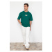 Trendyol Emerald Green Oversize/Wide Cut Landscape Embroidered 100% Cotton T-Shirt