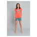 Women's pyjamas Oceania, short sleeves, short legs - coral/print