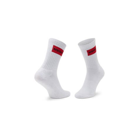 Hugo Súprava 2 párov vysokých dámskych ponožiek 2p Qs Rib Label Cc W 50468187 Biela Hugo Boss