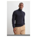 Trendyol Navy Blue Slim Half Turtleneck Textured Knitwear Sweater