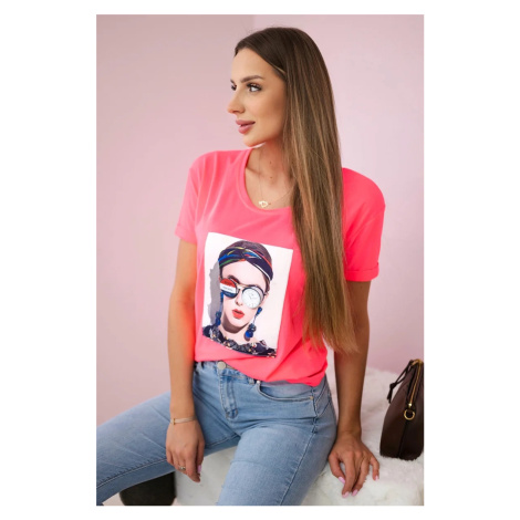 Blouse with women's graphics pink neon