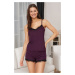 Trendyol Plum Lace and Ribbon/Bow Detailed Rope Strap Ribbed Knitted Pajama Set