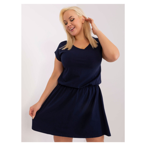 Navy Blue Plus Size Basic Dress with Elastic Waistband