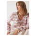 Happiness İstanbul Women&#39;s Cream Pink Striped Openwork Seasonal Knitwear Cardigan