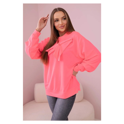 Pink Neon Cotton Blouse with Bow