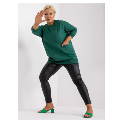 Green plus size basic blouse with 3/4 sleeves