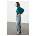 Trendyol Emerald Green Oversize/Wide Fit Asymmetrical Crop Thick Knitted Sweatshirt