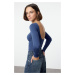 Trendyol Saks Cotton Backless Fitted Stretch Knitted Blouse