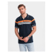 Ombre Men's polo shirt with tricolor stripes - navy blue