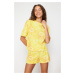 Trendyol žltá 100% bavlnená pletená pyžamová súprava so slnečným vzorom